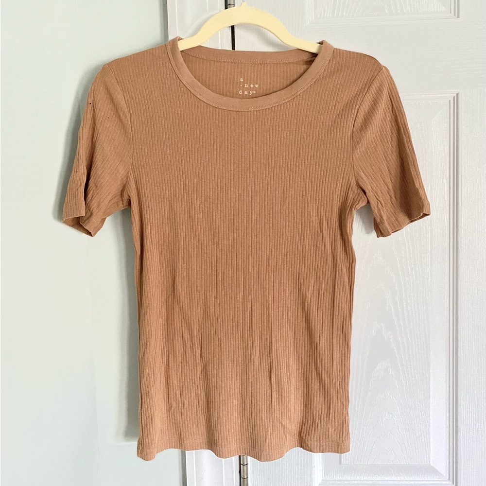 a new day Beige Ribbed Fitted Top